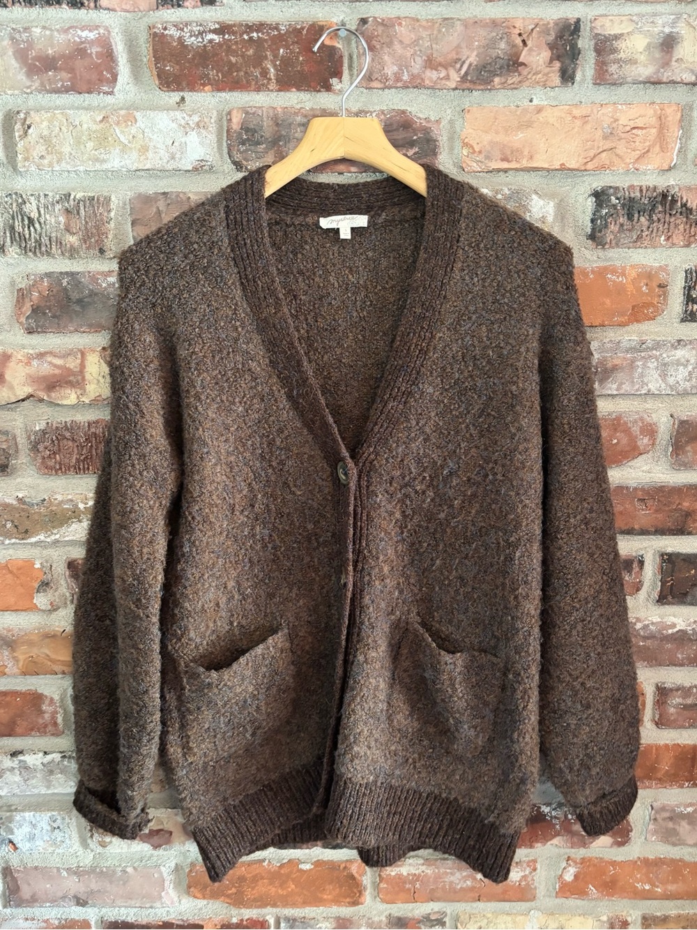 Mystree Brown Fuzzy Oversized Grandpa Cardigan Sweater, S
